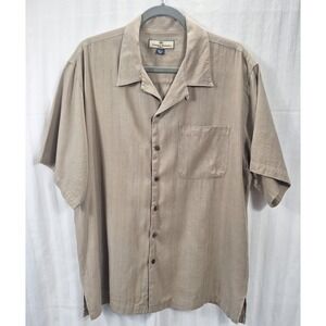 Tommy Bahama Harley Davidson Silk Shirt Mens Large Tan Embroidered Flames Biker